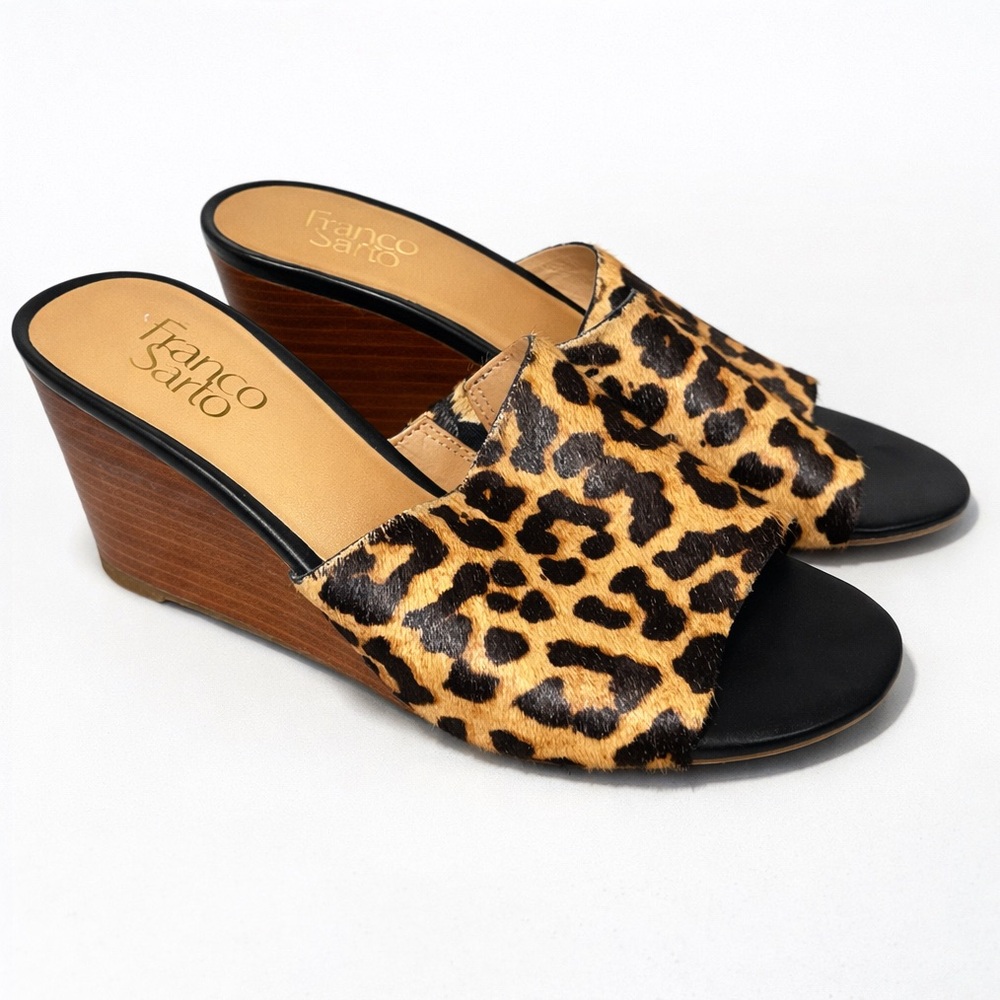 FRANCO SARTO McKenna Calf Hair Leopard Mule Wedge Shoes Size 8.5 M - Picture 9 of 9